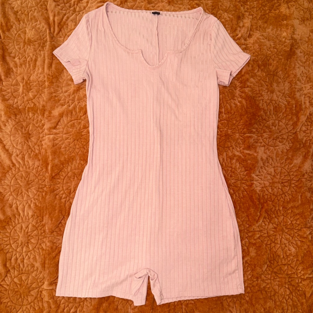 Pink Ribbed Fitted Bodysuit